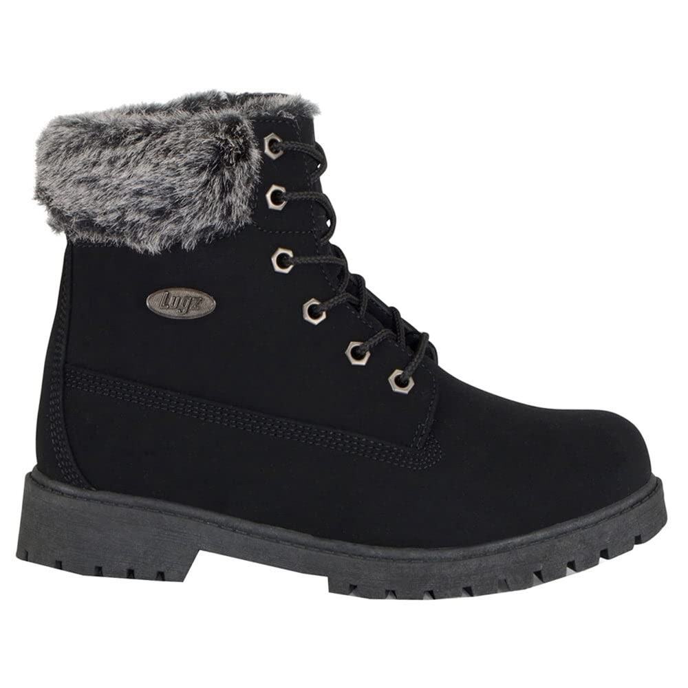 LUGZ WOMENS RUCKER HI FAUX FUR LACE UP CASUAL BOOTS - BLACK-SIZE 5.5 B